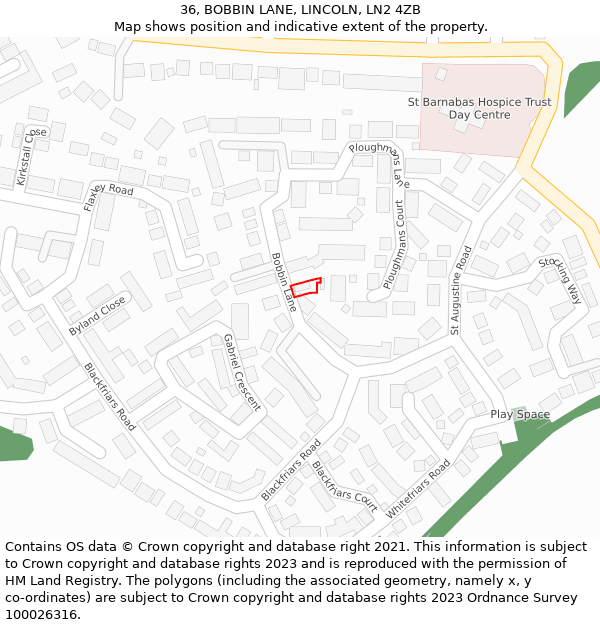 36, BOBBIN LANE, LINCOLN, LN2 4ZB: Location map and indicative extent of plot