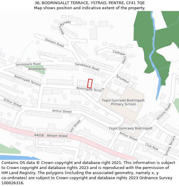 36, BODRINGALLT TERRACE, YSTRAD, PENTRE, CF41 7QE: Location map and indicative extent of plot