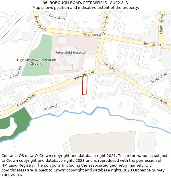 36, BOROUGH ROAD, PETERSFIELD, GU32 3LD: Location map and indicative extent of plot