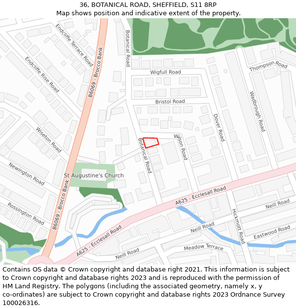 36, BOTANICAL ROAD, SHEFFIELD, S11 8RP: Location map and indicative extent of plot