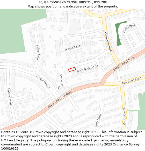 36, BRICKWORKS CLOSE, BRISTOL, BS5 7BF: Location map and indicative extent of plot