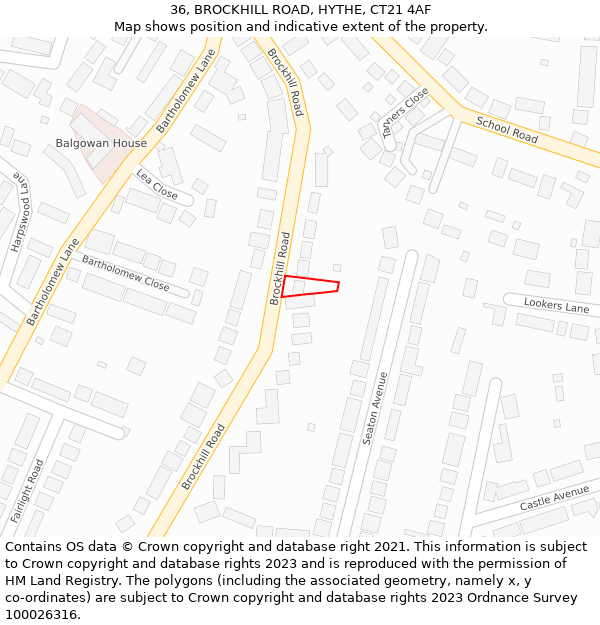 36, BROCKHILL ROAD, HYTHE, CT21 4AF: Location map and indicative extent of plot