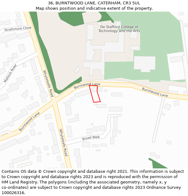36, BURNTWOOD LANE, CATERHAM, CR3 5UL: Location map and indicative extent of plot
