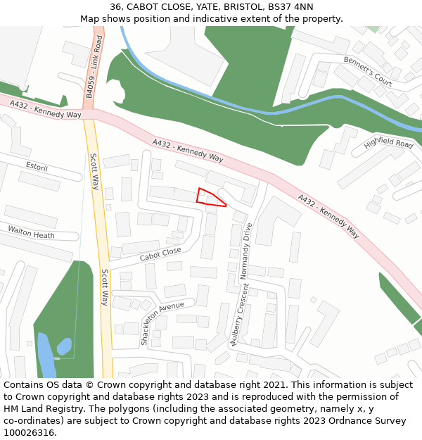 36, CABOT CLOSE, YATE, BRISTOL, BS37 4NN: Location map and indicative extent of plot