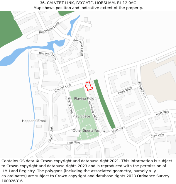 36, CALVERT LINK, FAYGATE, HORSHAM, RH12 0AG: Location map and indicative extent of plot