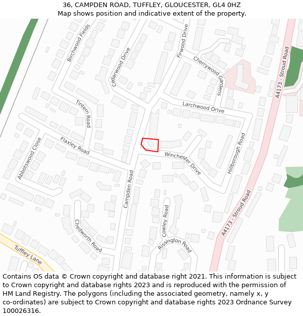 36, CAMPDEN ROAD, TUFFLEY, GLOUCESTER, GL4 0HZ: Location map and indicative extent of plot