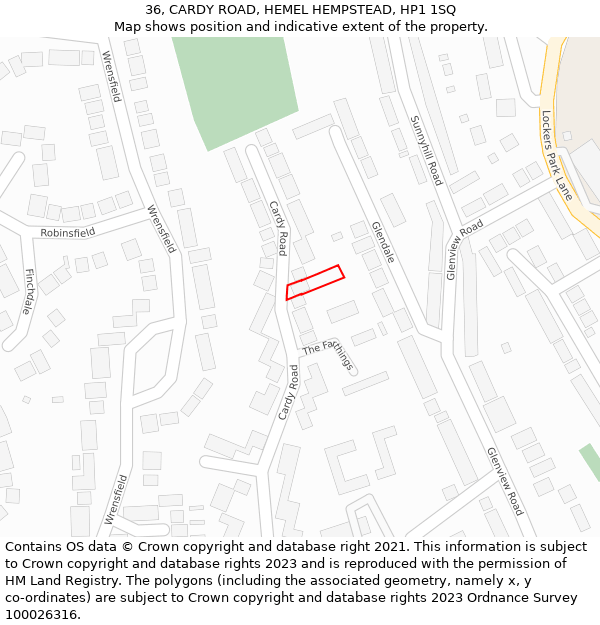 36, CARDY ROAD, HEMEL HEMPSTEAD, HP1 1SQ: Location map and indicative extent of plot