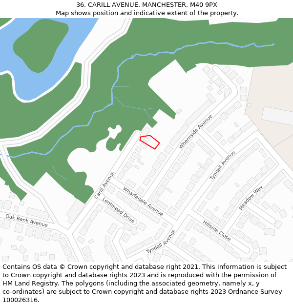 36, CARILL AVENUE, MANCHESTER, M40 9PX: Location map and indicative extent of plot