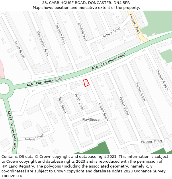 36, CARR HOUSE ROAD, DONCASTER, DN4 5ER: Location map and indicative extent of plot