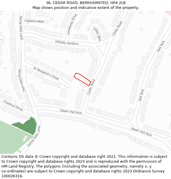 36, CEDAR ROAD, BERKHAMSTED, HP4 2LB: Location map and indicative extent of plot