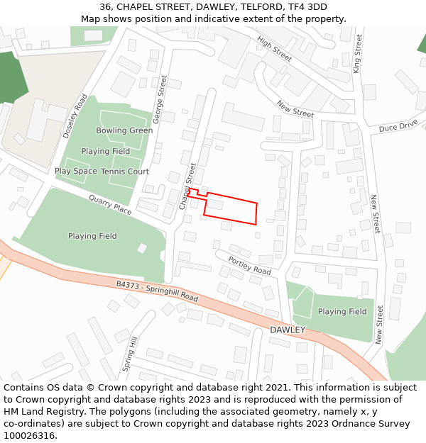 36, CHAPEL STREET, DAWLEY, TELFORD, TF4 3DD: Location map and indicative extent of plot