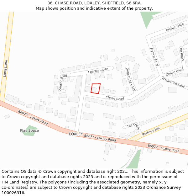 36, CHASE ROAD, LOXLEY, SHEFFIELD, S6 6RA: Location map and indicative extent of plot