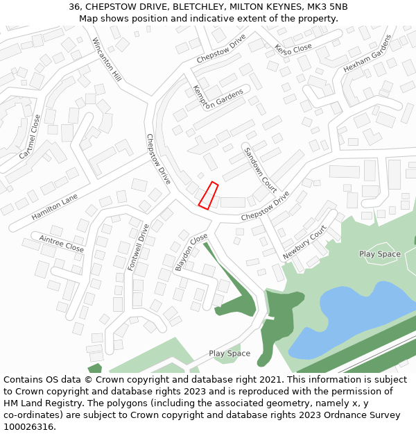 36, CHEPSTOW DRIVE, BLETCHLEY, MILTON KEYNES, MK3 5NB: Location map and indicative extent of plot