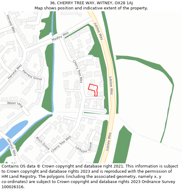 36, CHERRY TREE WAY, WITNEY, OX28 1AJ: Location map and indicative extent of plot