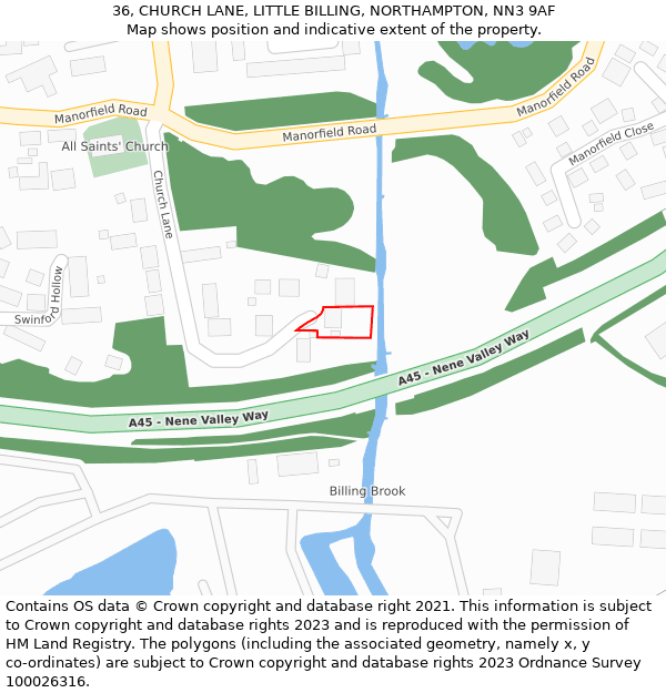36, CHURCH LANE, LITTLE BILLING, NORTHAMPTON, NN3 9AF: Location map and indicative extent of plot