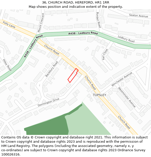 36, CHURCH ROAD, HEREFORD, HR1 1RR: Location map and indicative extent of plot