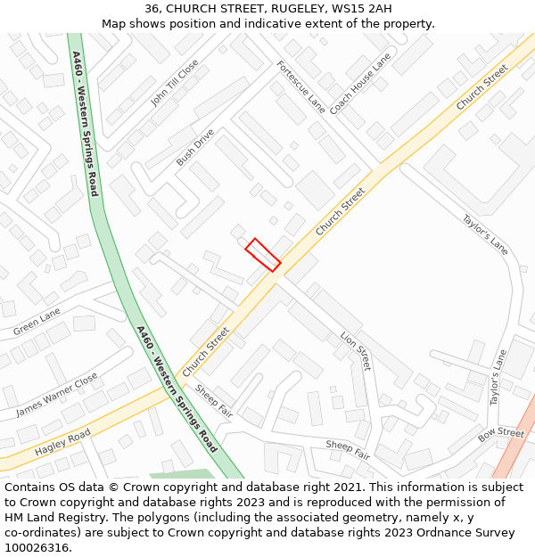 36, CHURCH STREET, RUGELEY, WS15 2AH: Location map and indicative extent of plot