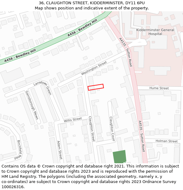 36, CLAUGHTON STREET, KIDDERMINSTER, DY11 6PU: Location map and indicative extent of plot