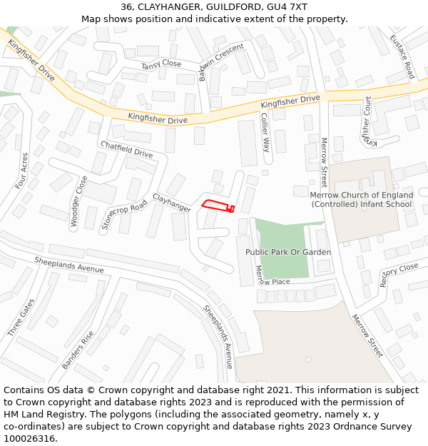 36, CLAYHANGER, GUILDFORD, GU4 7XT: Location map and indicative extent of plot