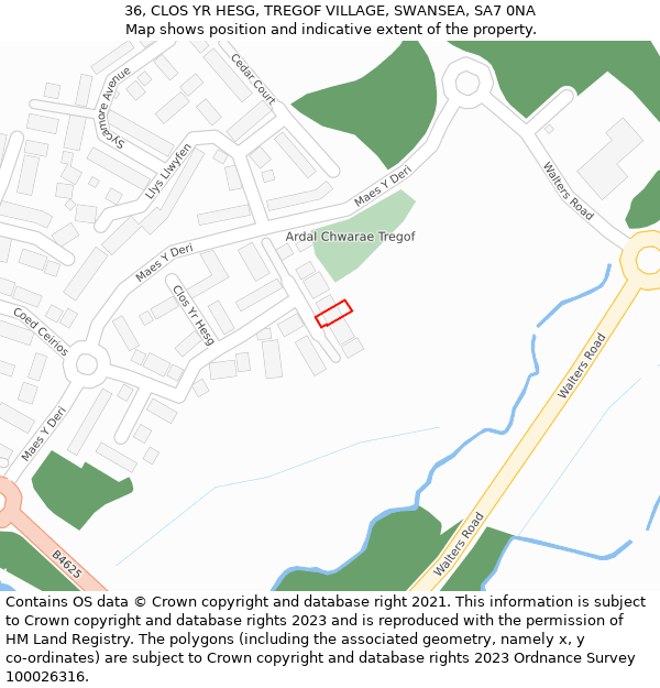 36, CLOS YR HESG, TREGOF VILLAGE, SWANSEA, SA7 0NA: Location map and indicative extent of plot