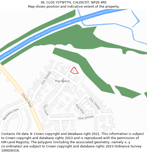 36, CLOS YSTWYTH, CALDICOT, NP26 4RE: Location map and indicative extent of plot