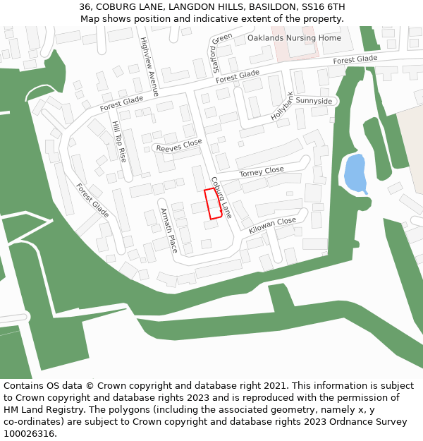 36, COBURG LANE, LANGDON HILLS, BASILDON, SS16 6TH: Location map and indicative extent of plot