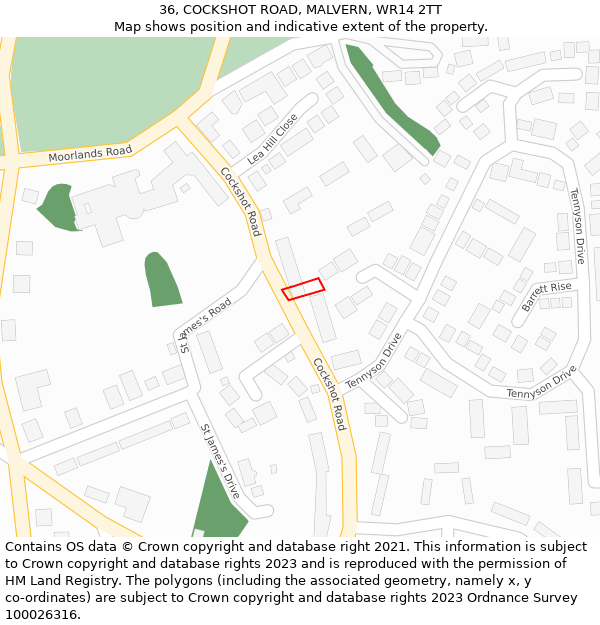 36, COCKSHOT ROAD, MALVERN, WR14 2TT: Location map and indicative extent of plot