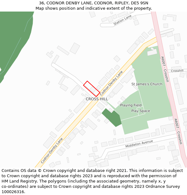 36, CODNOR DENBY LANE, CODNOR, RIPLEY, DE5 9SN: Location map and indicative extent of plot