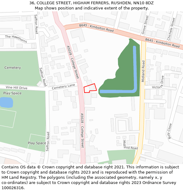 36, COLLEGE STREET, HIGHAM FERRERS, RUSHDEN, NN10 8DZ: Location map and indicative extent of plot