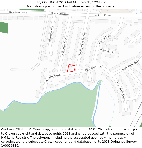 36, COLLINGWOOD AVENUE, YORK, YO24 4JY: Location map and indicative extent of plot