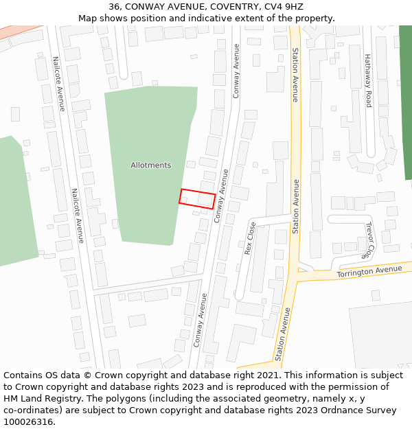 36, CONWAY AVENUE, COVENTRY, CV4 9HZ: Location map and indicative extent of plot