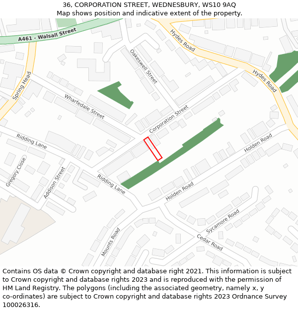 36, CORPORATION STREET, WEDNESBURY, WS10 9AQ: Location map and indicative extent of plot