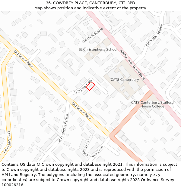 36, COWDREY PLACE, CANTERBURY, CT1 3PD: Location map and indicative extent of plot