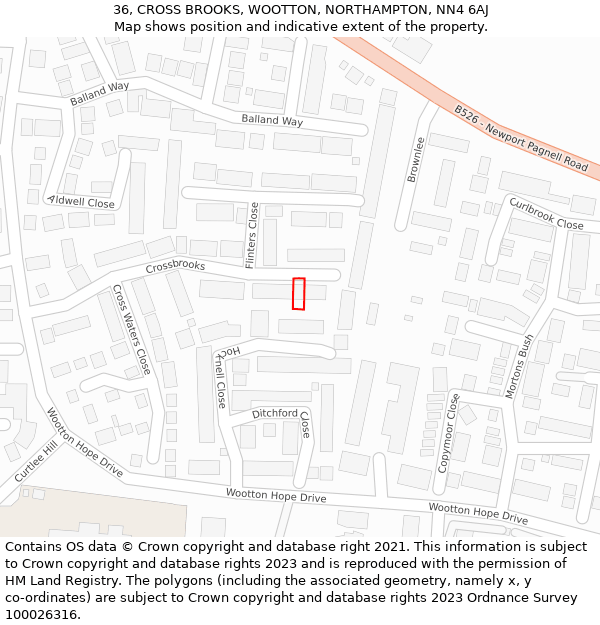 36, CROSS BROOKS, WOOTTON, NORTHAMPTON, NN4 6AJ: Location map and indicative extent of plot