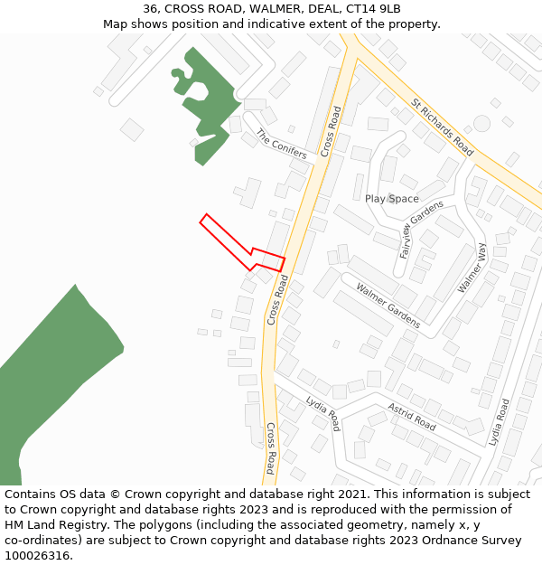 36, CROSS ROAD, WALMER, DEAL, CT14 9LB: Location map and indicative extent of plot