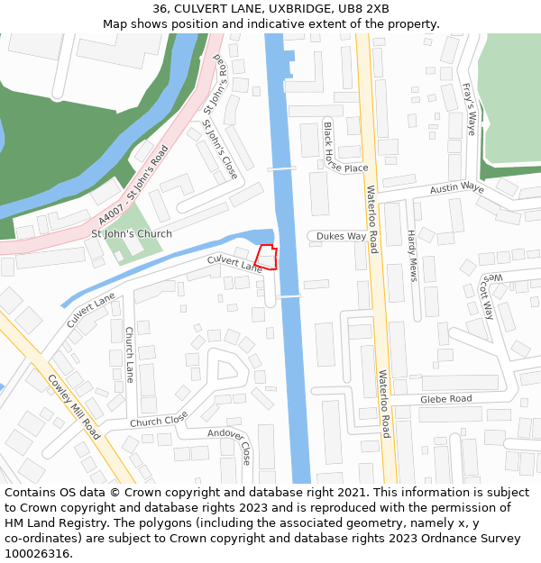 36, CULVERT LANE, UXBRIDGE, UB8 2XB: Location map and indicative extent of plot