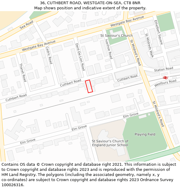 36, CUTHBERT ROAD, WESTGATE-ON-SEA, CT8 8NR: Location map and indicative extent of plot