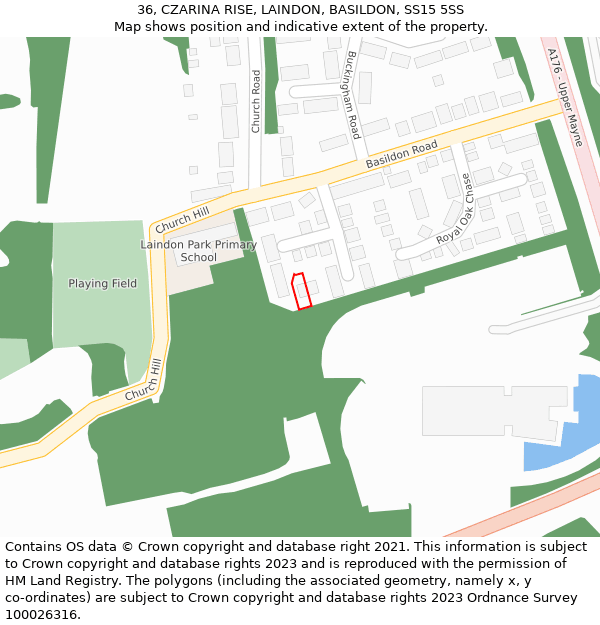 36, CZARINA RISE, LAINDON, BASILDON, SS15 5SS: Location map and indicative extent of plot
