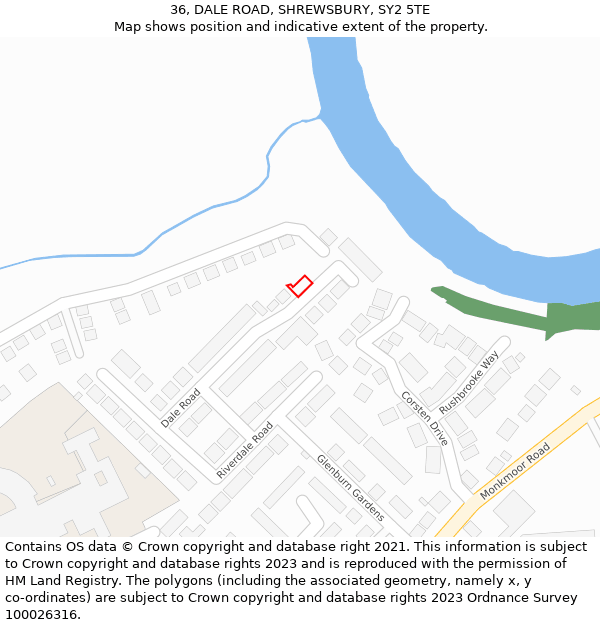 36, DALE ROAD, SHREWSBURY, SY2 5TE: Location map and indicative extent of plot