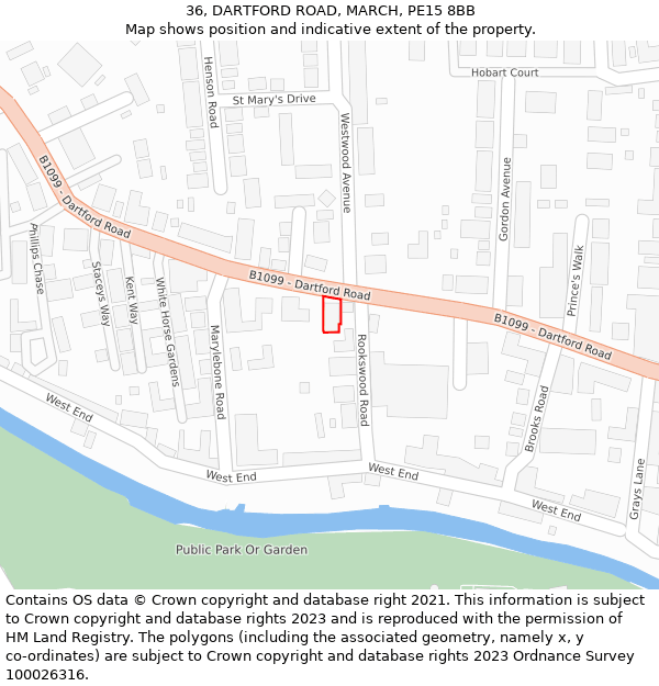 36, DARTFORD ROAD, MARCH, PE15 8BB: Location map and indicative extent of plot