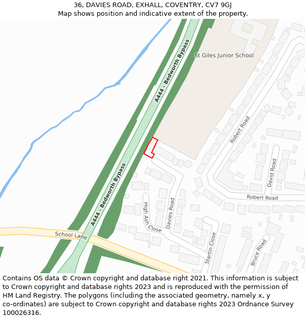 36, DAVIES ROAD, EXHALL, COVENTRY, CV7 9GJ: Location map and indicative extent of plot