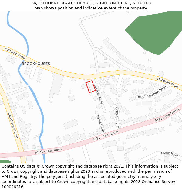 36, DILHORNE ROAD, CHEADLE, STOKE-ON-TRENT, ST10 1PR: Location map and indicative extent of plot