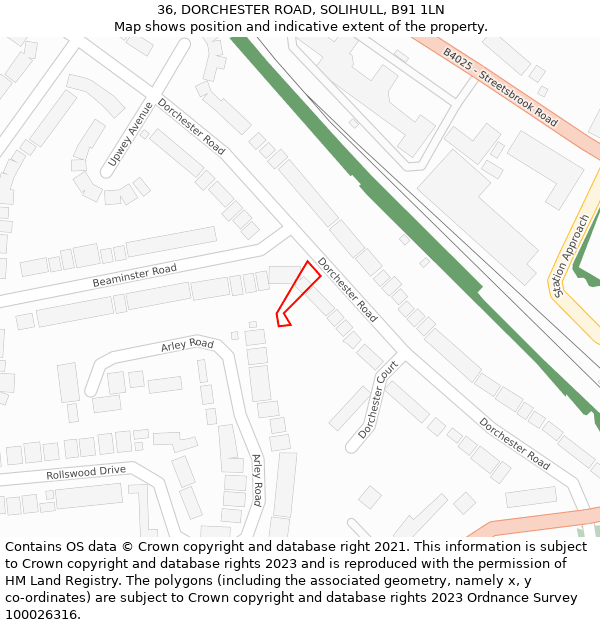 36, DORCHESTER ROAD, SOLIHULL, B91 1LN: Location map and indicative extent of plot