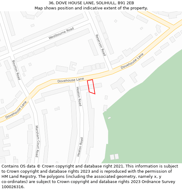 36, DOVE HOUSE LANE, SOLIHULL, B91 2EB: Location map and indicative extent of plot