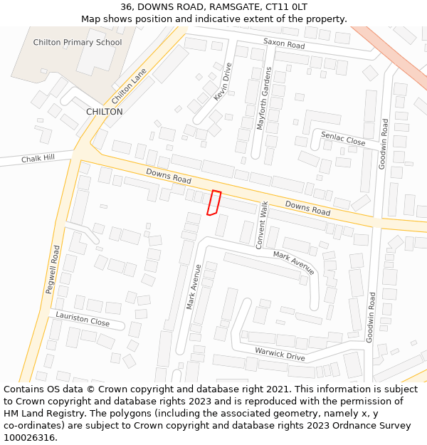 36, DOWNS ROAD, RAMSGATE, CT11 0LT: Location map and indicative extent of plot