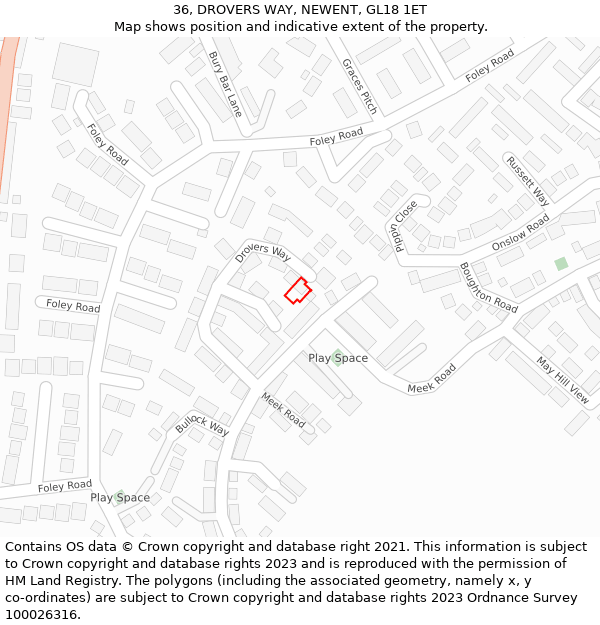 36, DROVERS WAY, NEWENT, GL18 1ET: Location map and indicative extent of plot