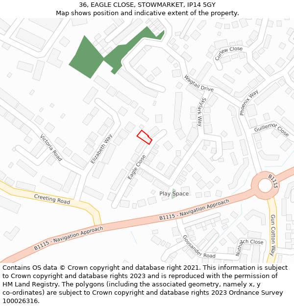 36, EAGLE CLOSE, STOWMARKET, IP14 5GY: Location map and indicative extent of plot