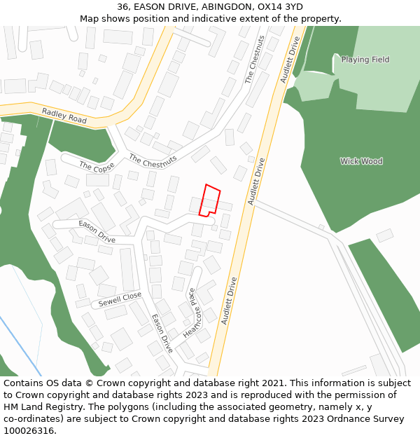 36, EASON DRIVE, ABINGDON, OX14 3YD: Location map and indicative extent of plot