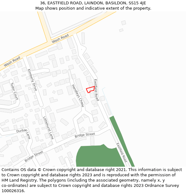 36, EASTFIELD ROAD, LAINDON, BASILDON, SS15 4JE: Location map and indicative extent of plot