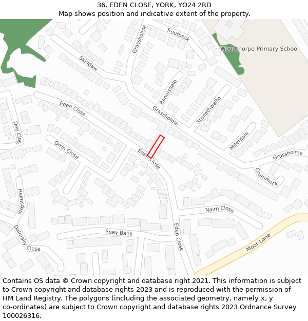 36, EDEN CLOSE, YORK, YO24 2RD: Location map and indicative extent of plot